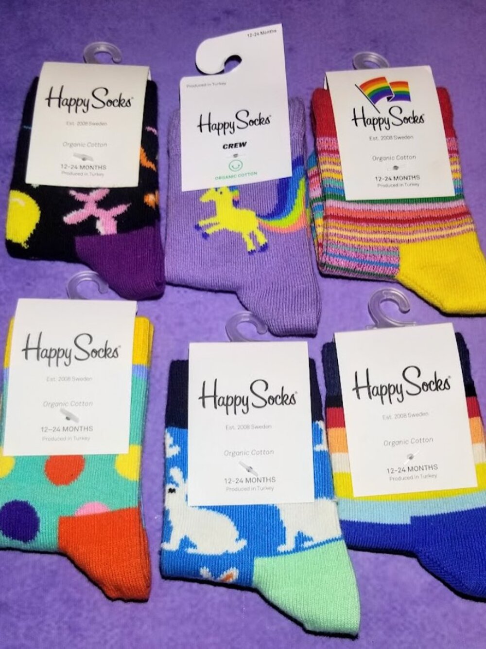 Cute Colorful Organic Cotton Toddler/Baby Girls Happy Socks Bundle Lot- 12-24m